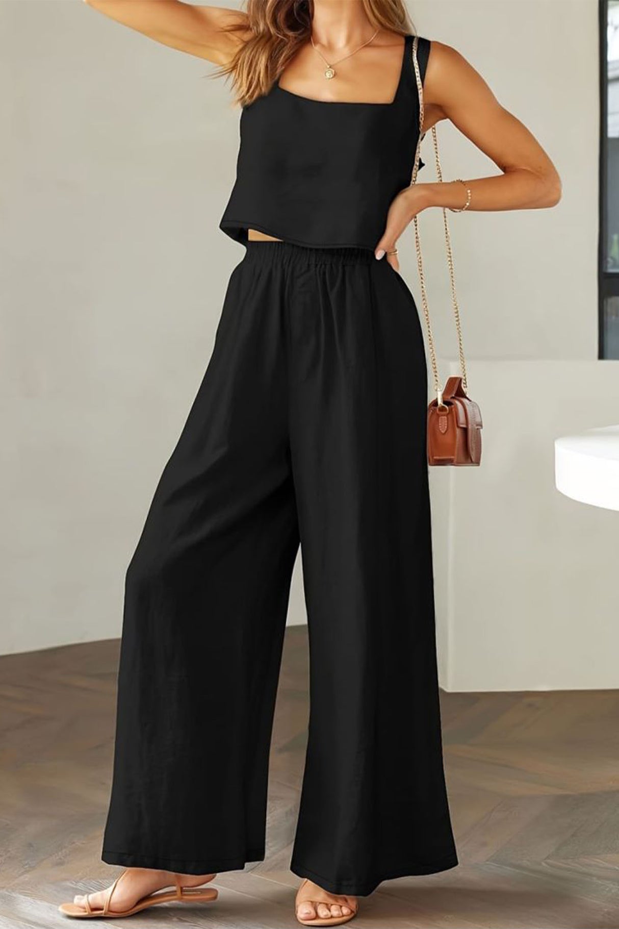 Square Neck Tank Top Long Pants Set