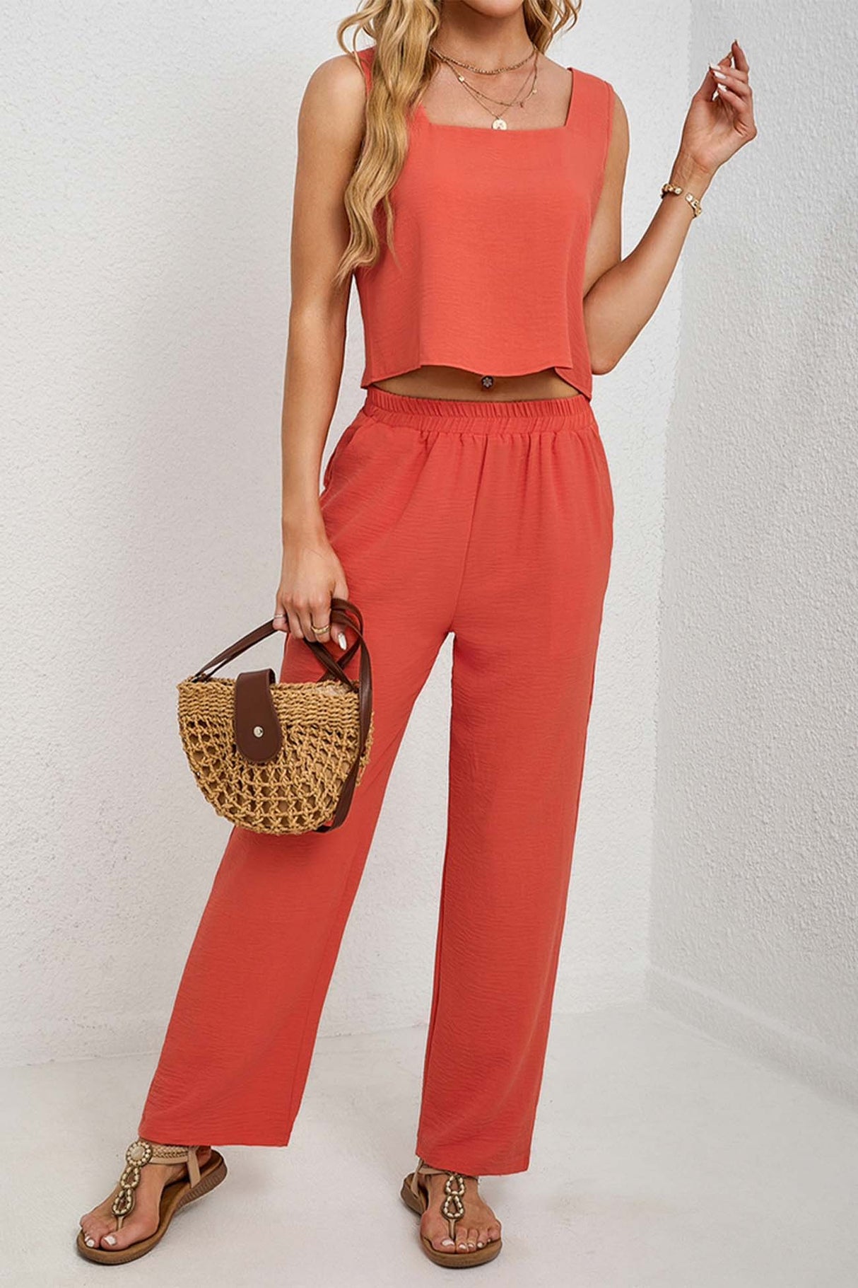 Square Neck Tank Top Long Pants Set