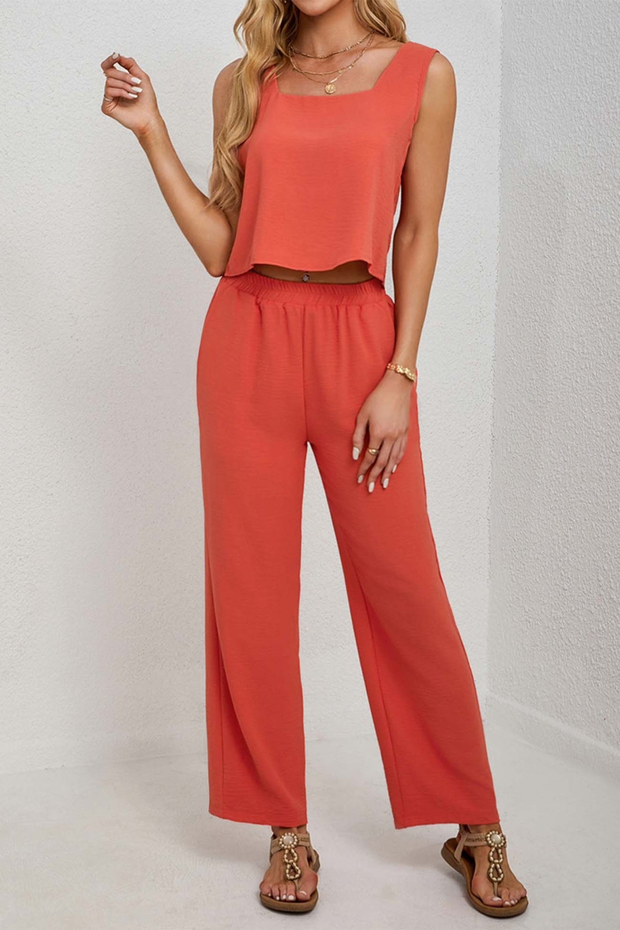 Square Neck Tank Top Long Pants Set