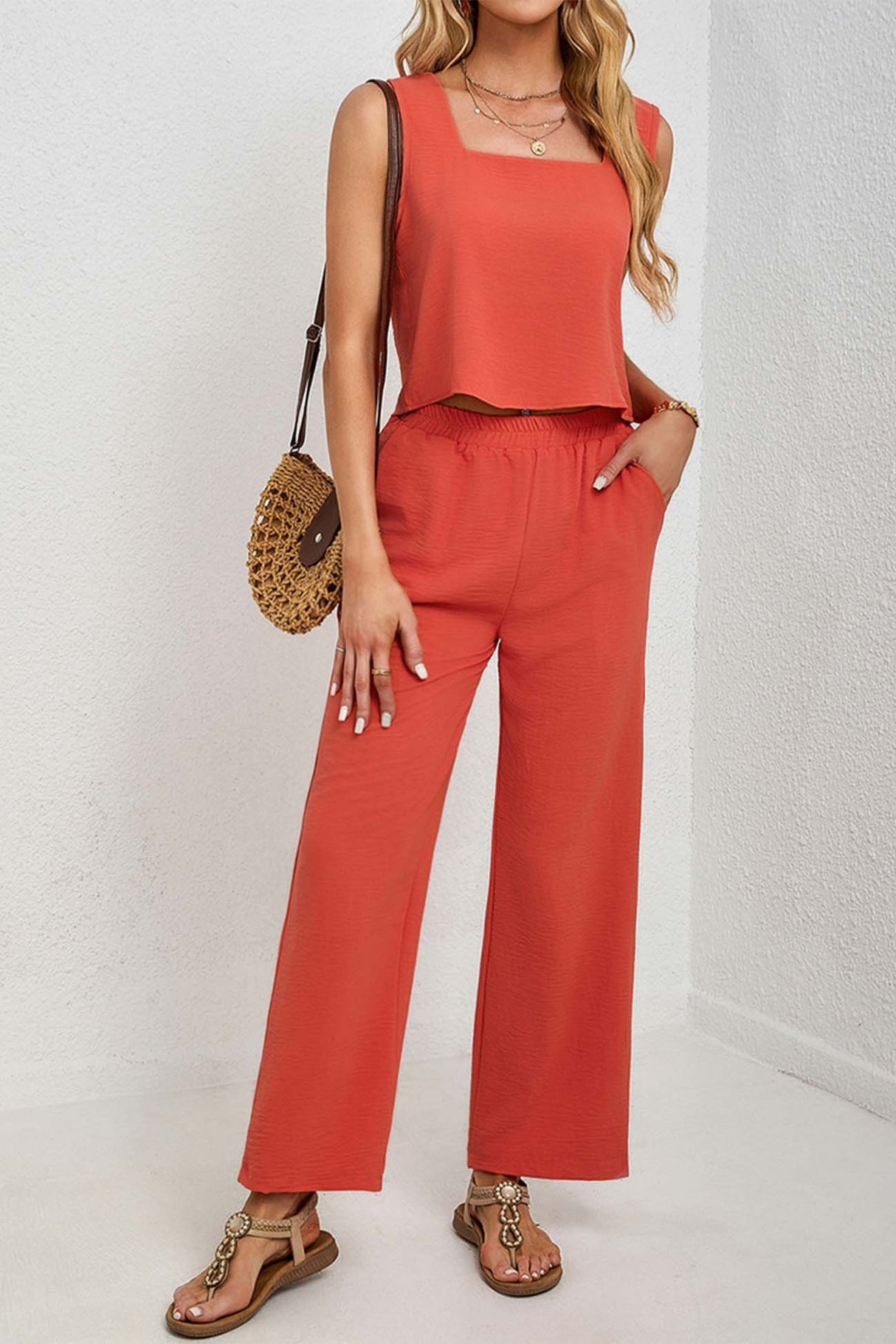 Square Neck Tank Top Long Pants Set