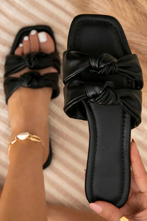Square Toe Double Knot Strap Flat Sandals