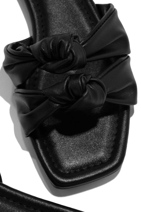 Square Toe Double Knot Strap Flat Sandals