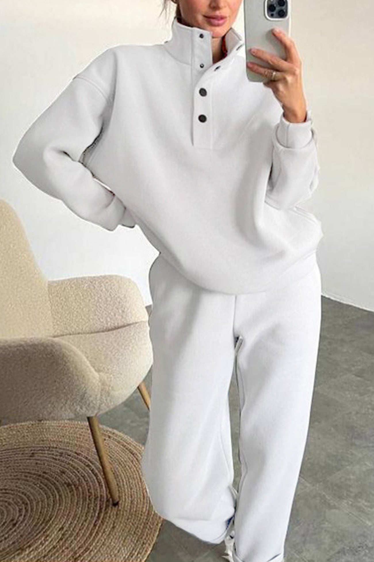 Stand Neck Button-down Sweatshirt Suits – AROLORA