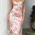 Arolora Pink Floral Print LaceWork Slit Cami Dress