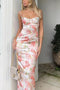 Arolora Pink Floral Print LaceWork Slit Cami Dress