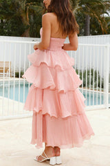 Arolora Strapless Sweet Chiffon Tiered Dress