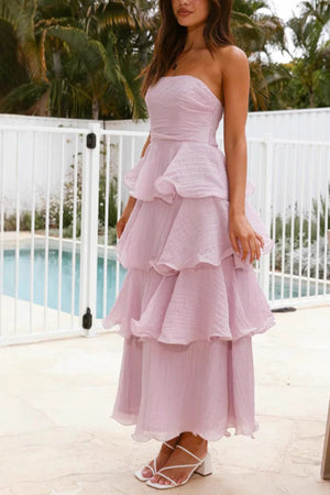 Arolora Strapless Sweet Chiffon Tiered Dress