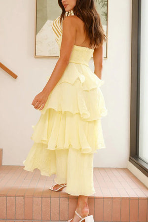 Arolora Strapless Sweet Chiffon Tiered Dress