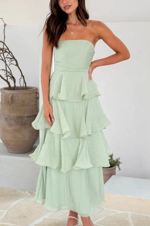 Arolora Strapless Sweet Chiffon Tiered Dress