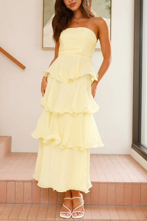 Arolora Strapless Sweet Chiffon Tiered Dress