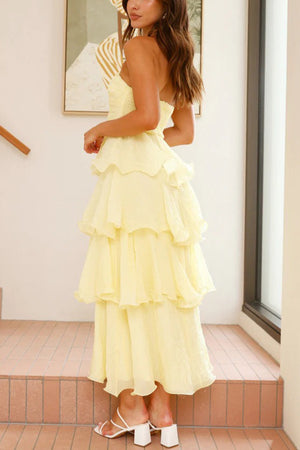 Arolora Strapless Sweet Chiffon Tiered Dress