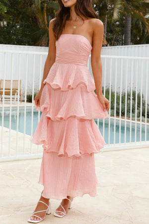 Arolora Strapless Sweet Chiffon Tiered Dress