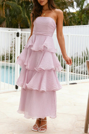 Arolora Strapless Sweet Chiffon Tiered Dress