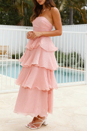 Arolora Strapless Sweet Chiffon Tiered Dress