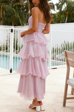 Arolora Strapless Sweet Chiffon Tiered Dress