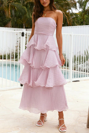 Arolora Strapless Sweet Chiffon Tiered Dress