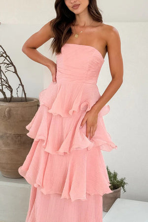 Arolora Strapless Sweet Chiffon Tiered Dress