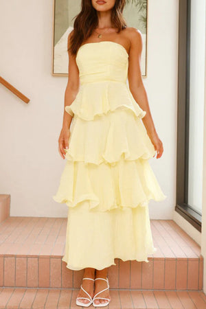 Arolora Strapless Sweet Chiffon Tiered Dress