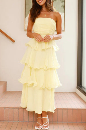 Arolora Strapless Sweet Chiffon Tiered Dress