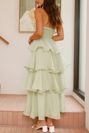 Arolora Strapless Sweet Chiffon Tiered Dress