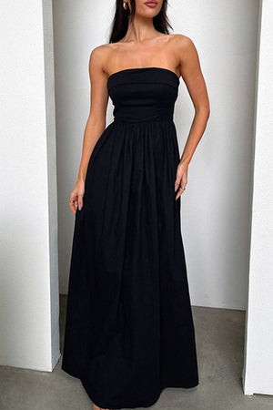Arolora strapless-pleated-back-shirred-maxi-dress