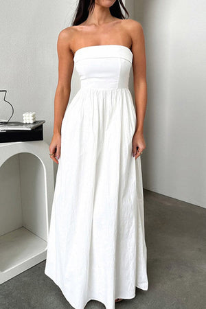 Arolora strapless-pleated-back-shirred-maxi-dress