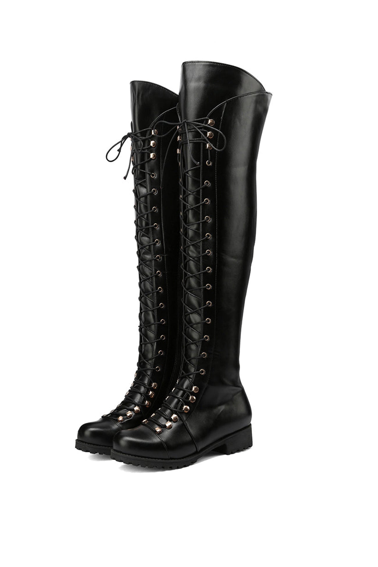 Strappy Leather Over The Knee Boots AROLORA