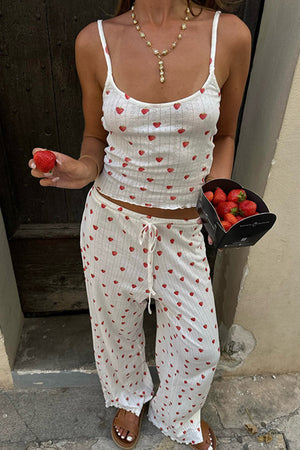 Arolora Strawberry Print Cami Vest Pants Set