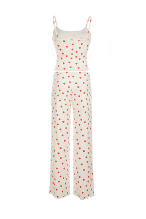 Arolora Strawberry Print Cami Vest Pants Set