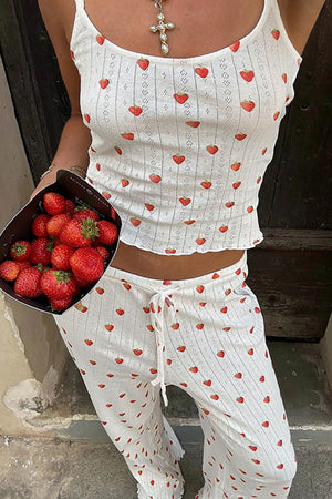 Arolora Strawberry Print Cami Vest Pants Set