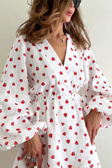 Arolora strawberry-print-puff-sleeve-cotton-dress