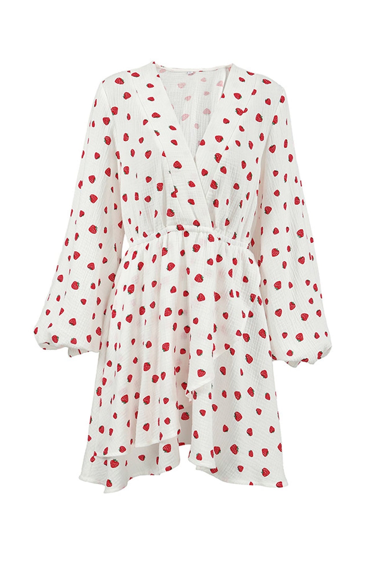 Arolora strawberry-print-puff-sleeve-cotton-dress
