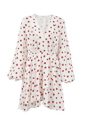 Arolora strawberry-print-puff-sleeve-cotton-dress