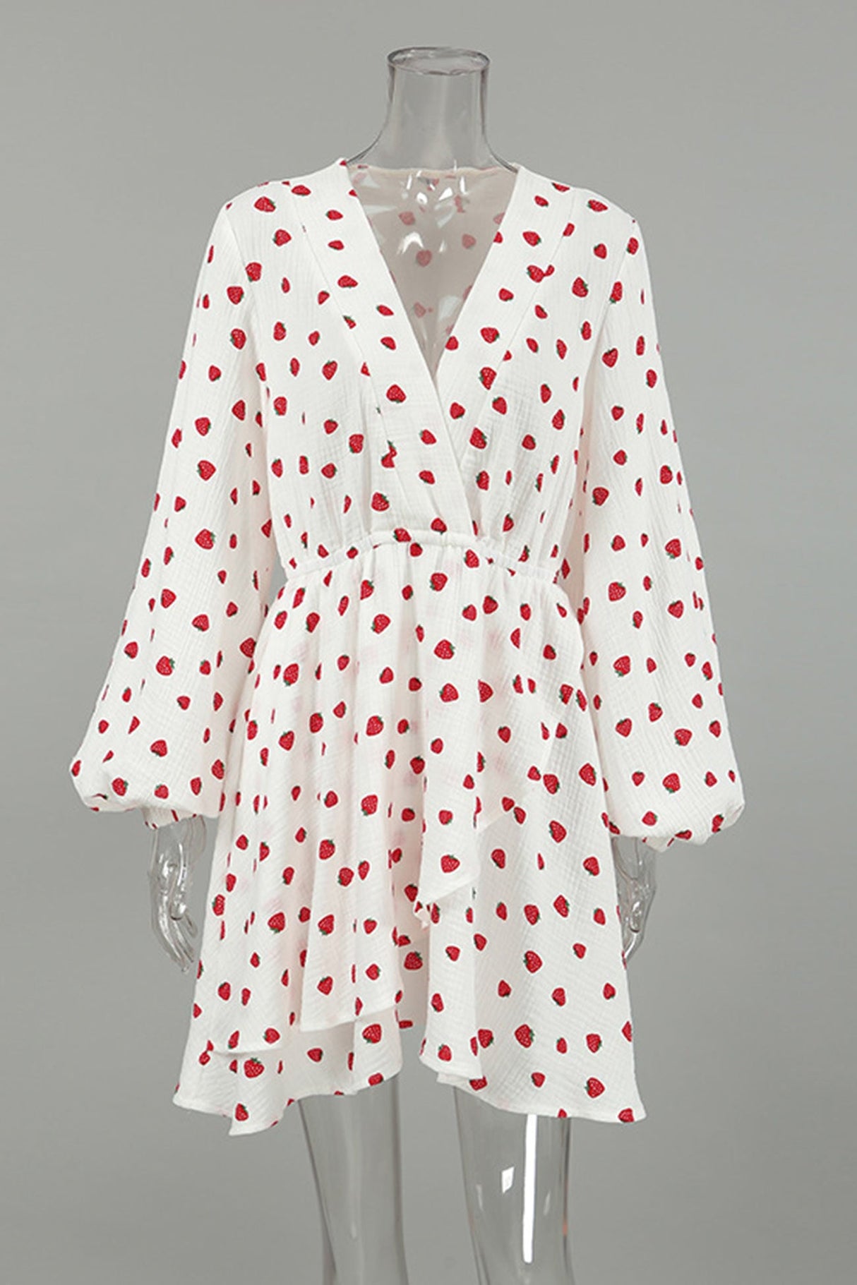 Arolora strawberry-print-puff-sleeve-cotton-dress