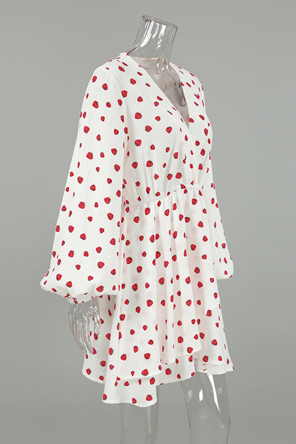Arolora strawberry-print-puff-sleeve-cotton-dress