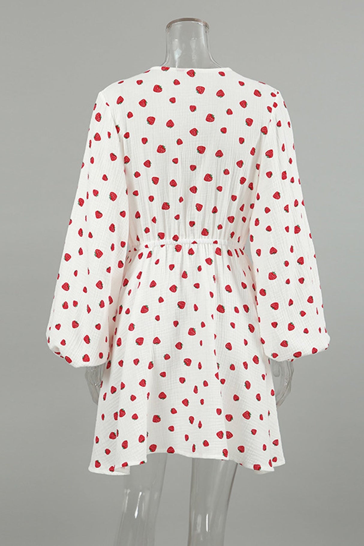 Arolora strawberry-print-puff-sleeve-cotton-dress