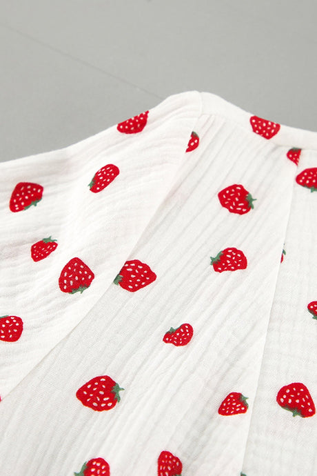 Arolora strawberry-print-puff-sleeve-cotton-dress