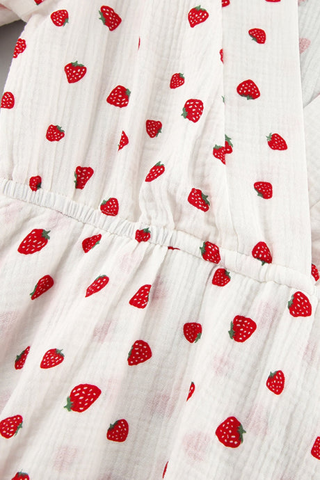 Arolora strawberry-print-puff-sleeve-cotton-dress