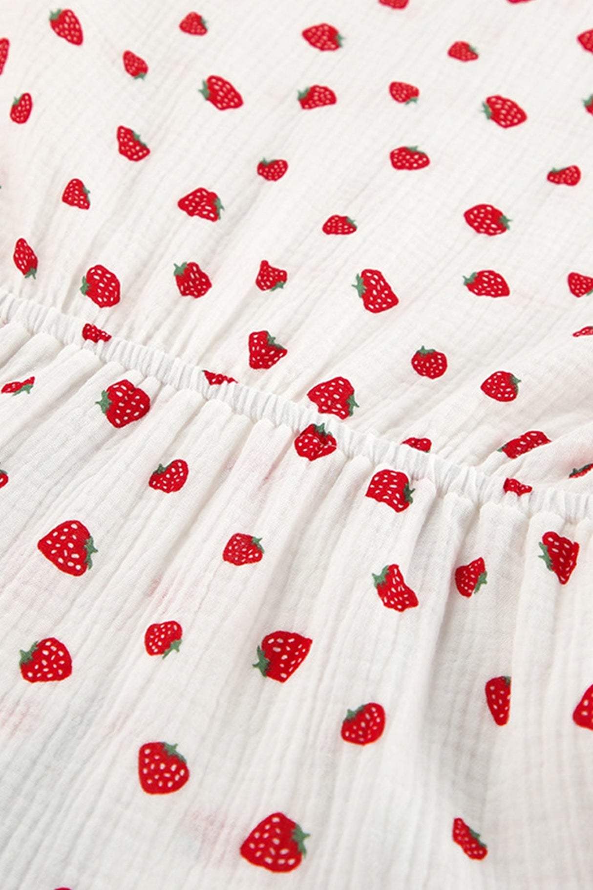 Arolora strawberry-print-puff-sleeve-cotton-dress