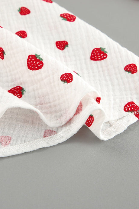 Arolora strawberry-print-puff-sleeve-cotton-dress