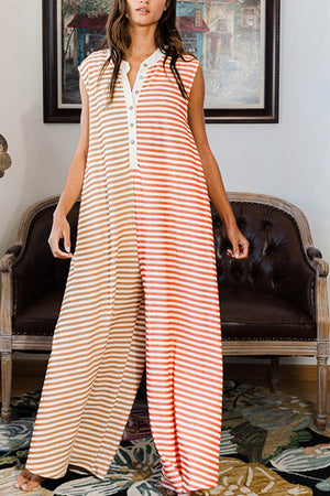 Stripe Oversized Buttoned Front Sleeveless Jumpsuits