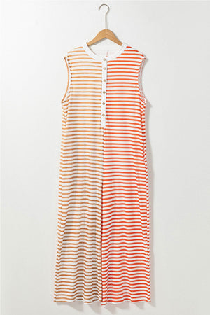 Stripe Oversized Buttoned Front Sleeveless Jumpsuits