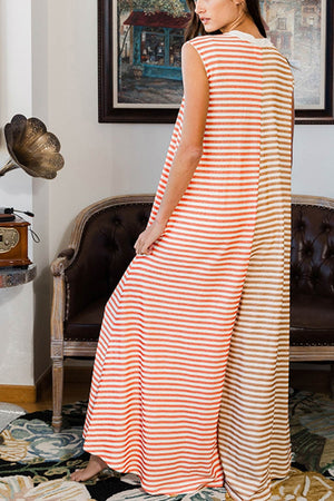 Stripe Oversized Buttoned Front Sleeveless Jumpsuits