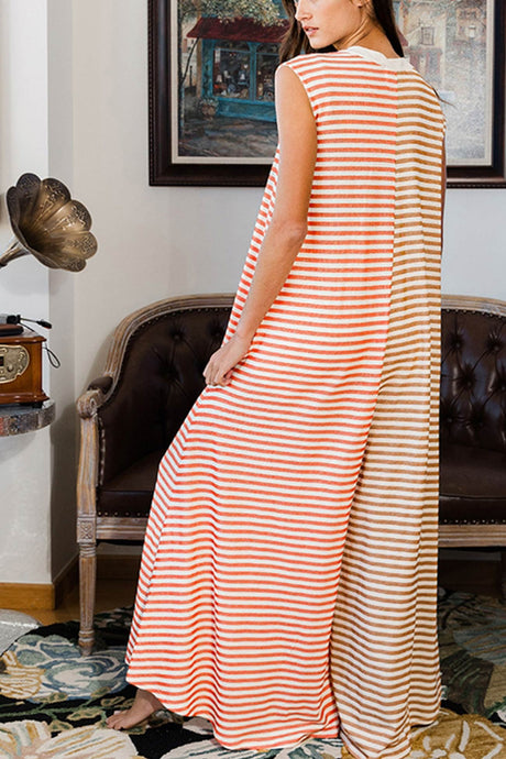 Stripe Oversized Buttoned Front Sleeveless Jumpsuits