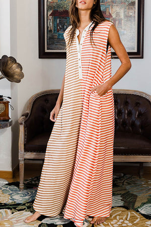 Stripe Oversized Buttoned Front Sleeveless Jumpsuits