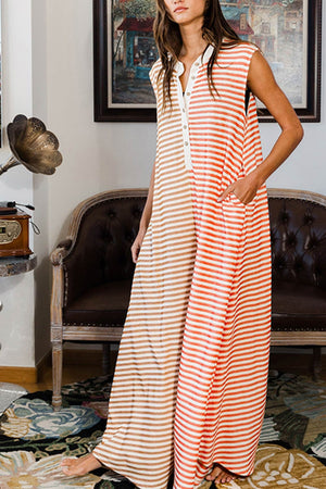 Stripe Oversized Buttoned Front Sleeveless Jumpsuits