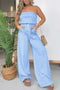 Stripe Strapless Drawstring Jumpsuits
