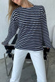 Arolora striped-crew-neck-long-sleeve-cotton-t-shirt