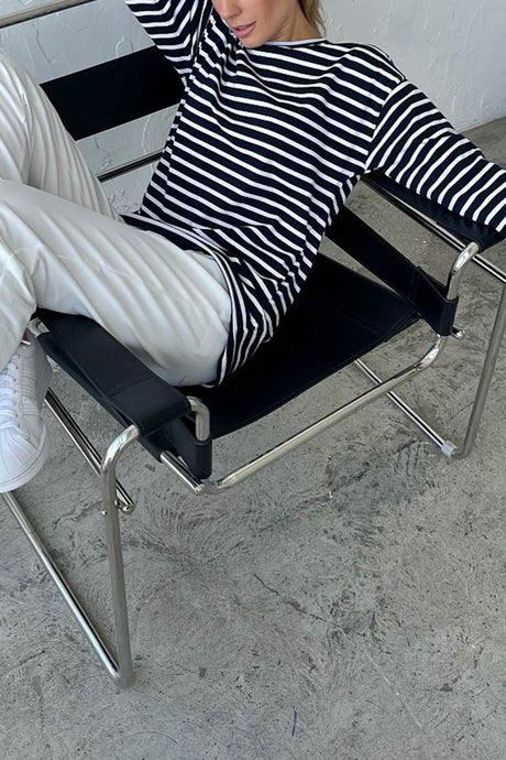 Arolora striped-crew-neck-long-sleeve-cotton-t-shirt