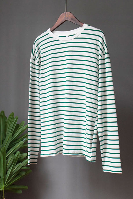 Arolora striped-crew-neck-long-sleeve-cotton-t-shirt